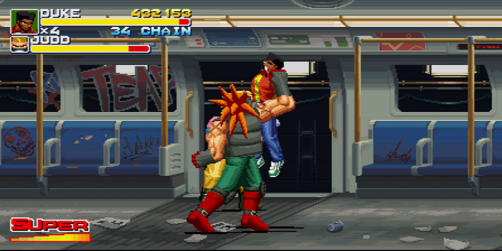Diesel chokeholds Duke in a subway car brawl in Final Vendetta.