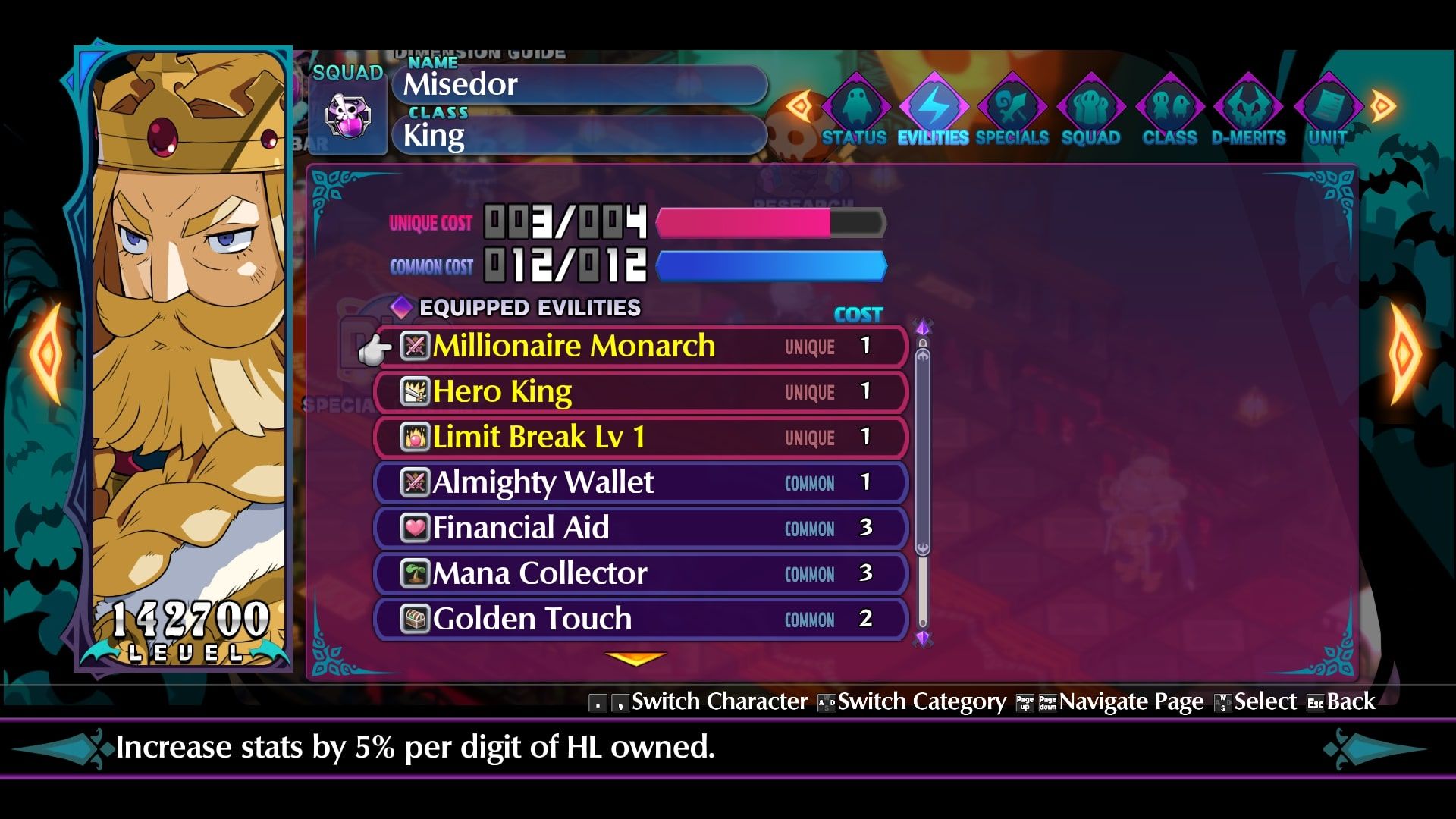 Disgaea 6 Misedor Evilities Screen