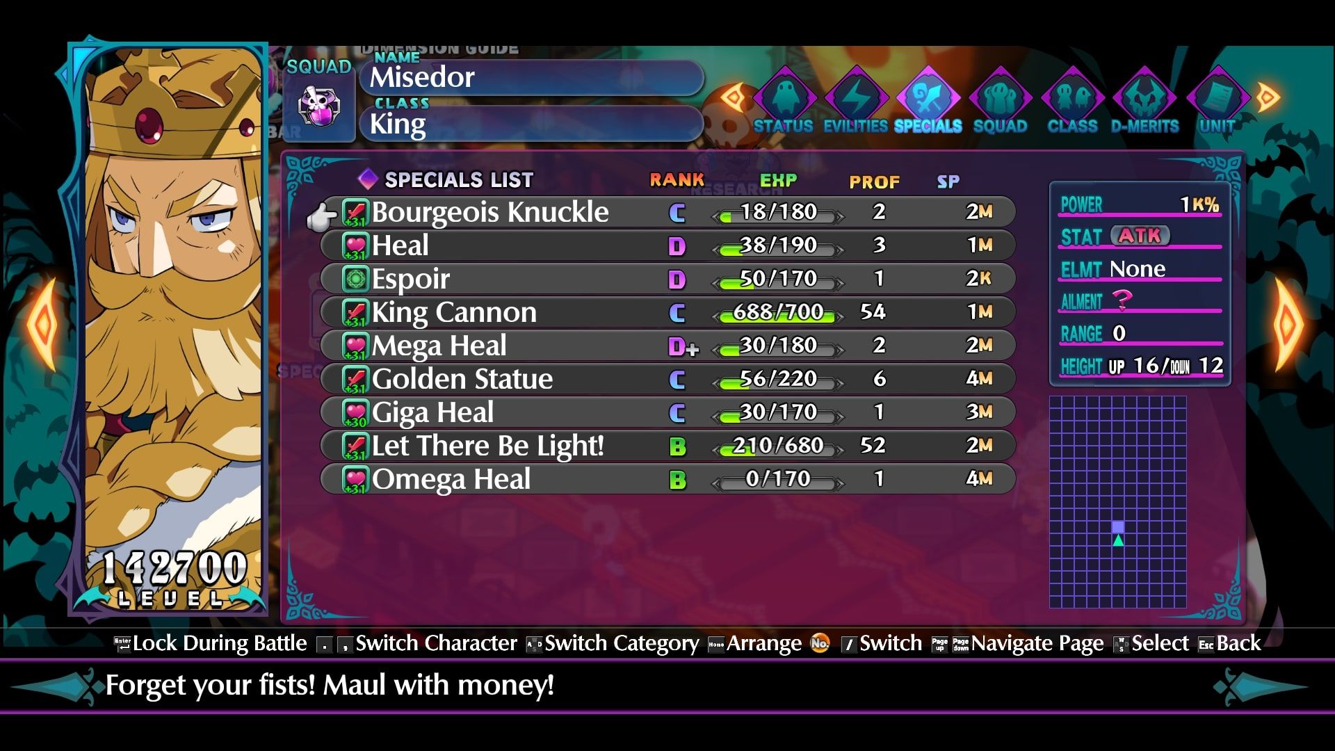 Disgaea 6 Misedor Special Skills Screen