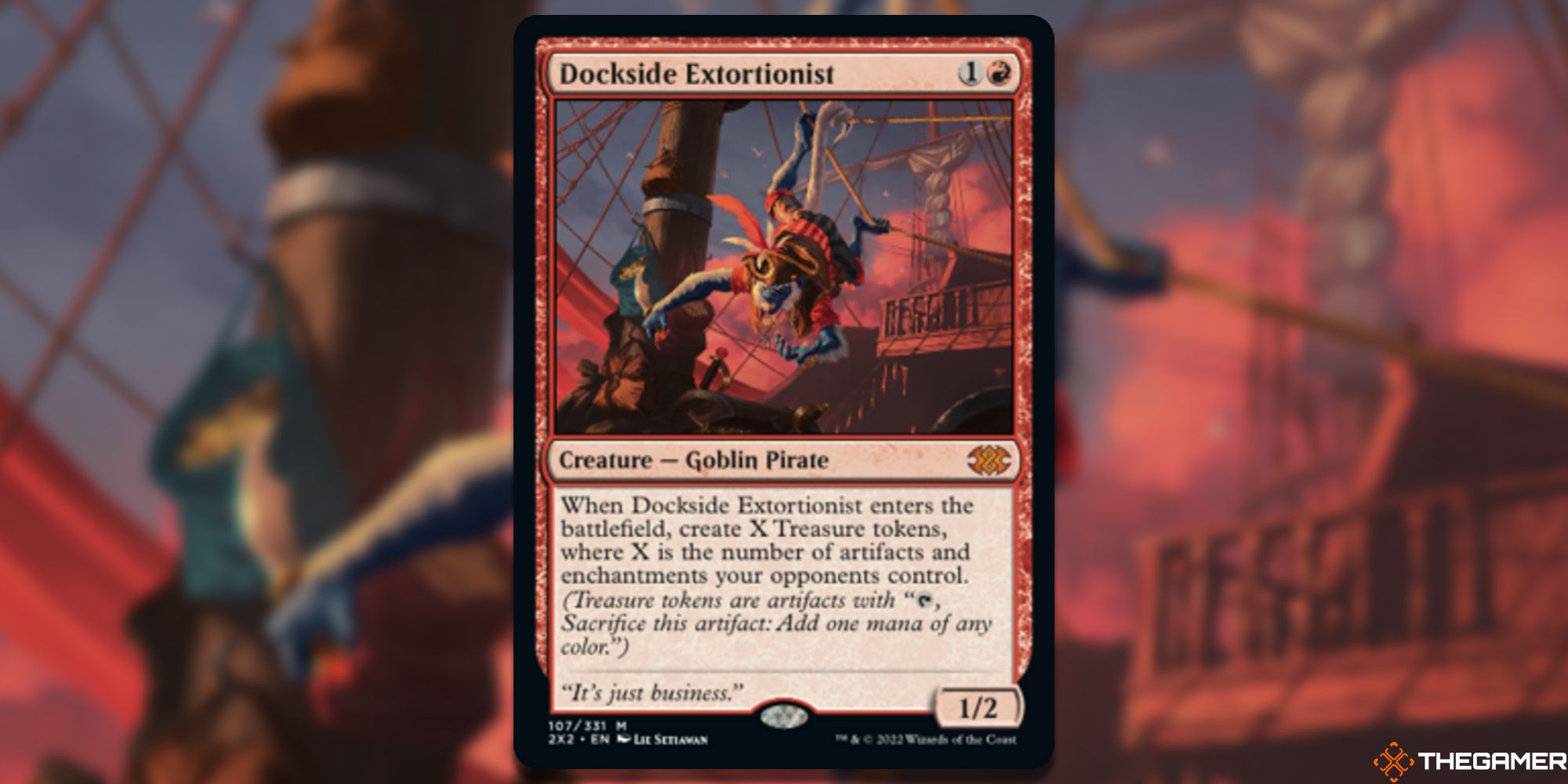 Image of the Dockside Extortionist card in Magic: The Gathering, with art by Lie Setiawan
