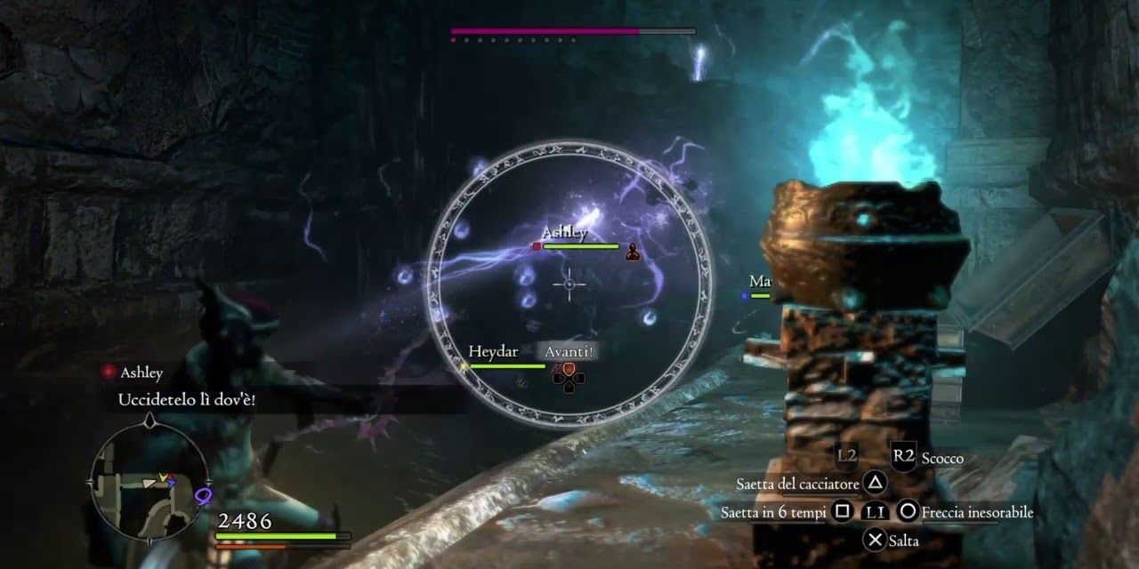 A character using Ricochet Hunter in a wide cave in Dragon's Dogma