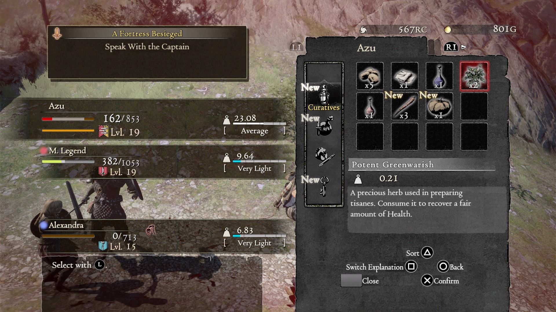 A screenshot showing the inventory full of healing items.