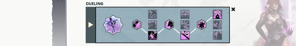 A screenshot of the best Vituoso Dueling traits for the open world build using Guild Wars 2 Build Editor