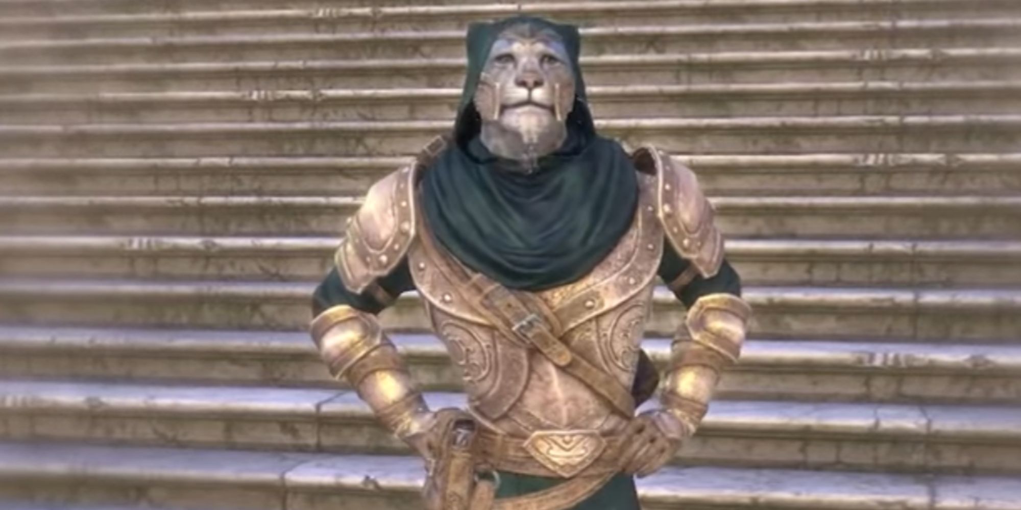 ESO Khajiit Character Wearing The High Rock Spellsword Outfit
