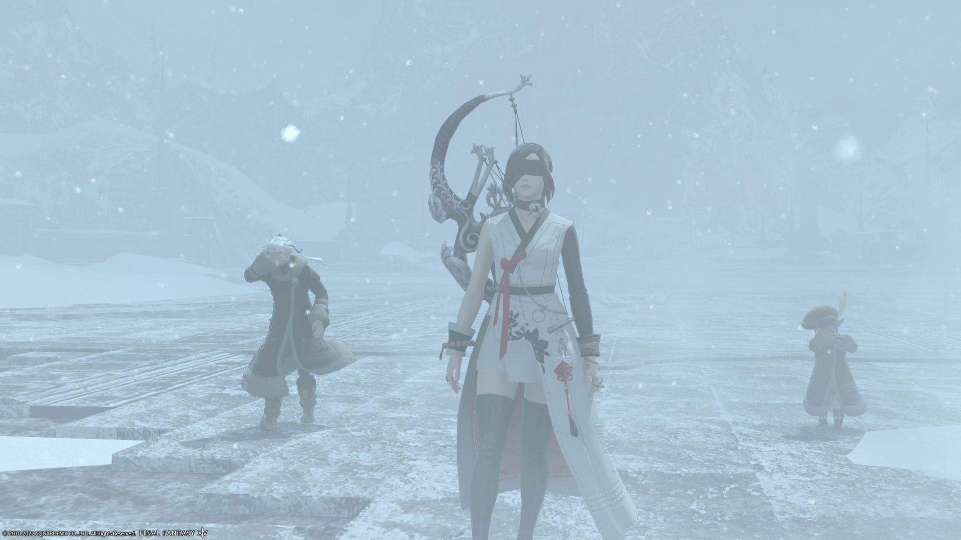 Final Fantasy 14 Warrior of Light, Tataru, and Alphinaud walking to Ishgard