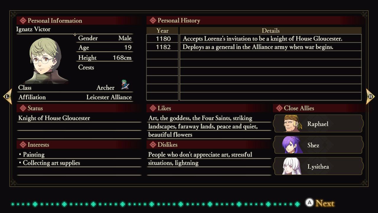 Fire Emblem Three Hopes Ignatz Profile