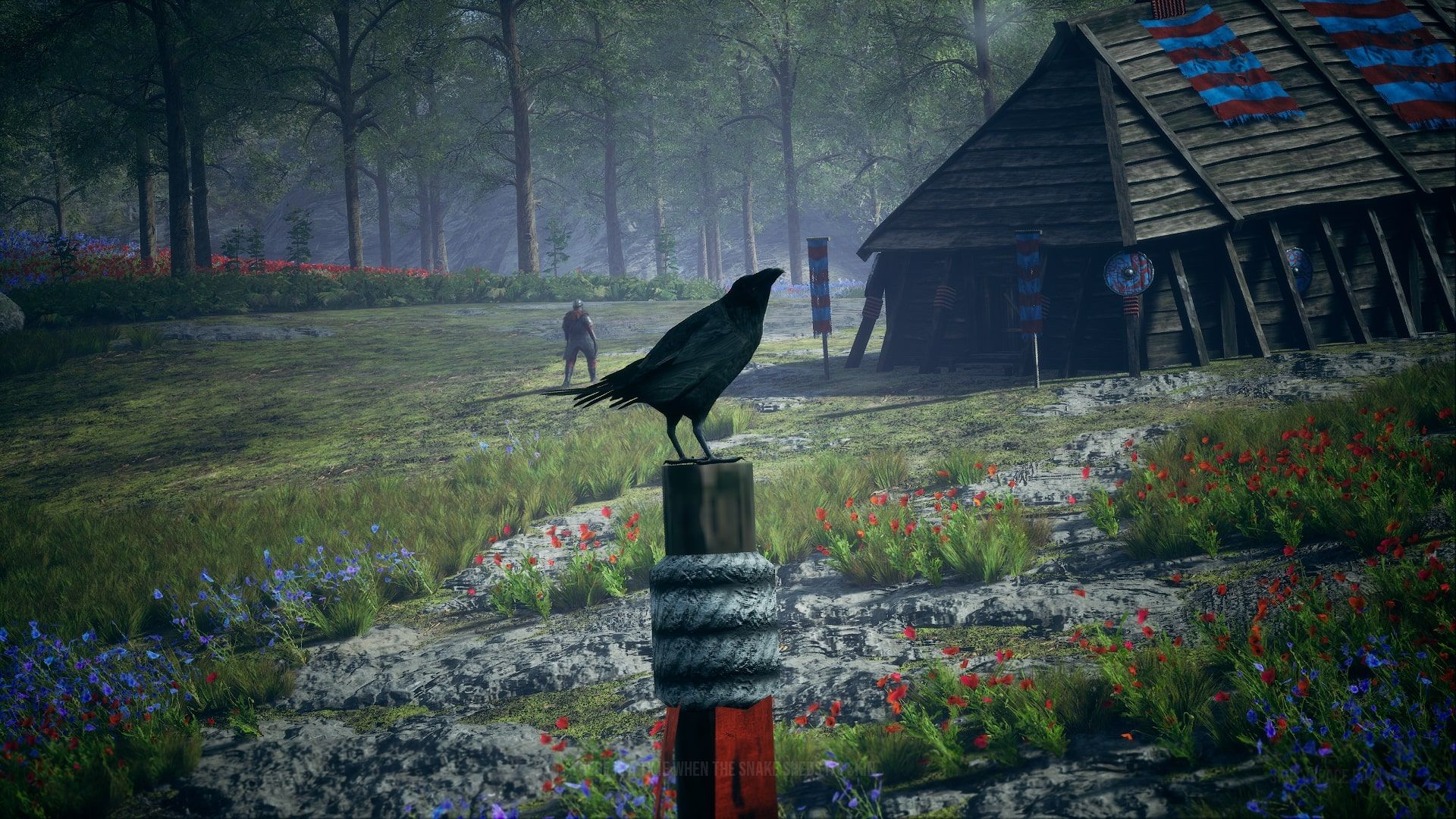 Frozenheim Raven on a post near the Jarl's Homestead