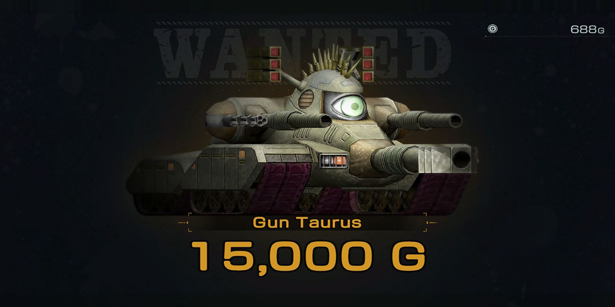A Wanted poster displays the Gun Taurus, along with a 15,000 G bounty in Metal Max Xeno Reborn.