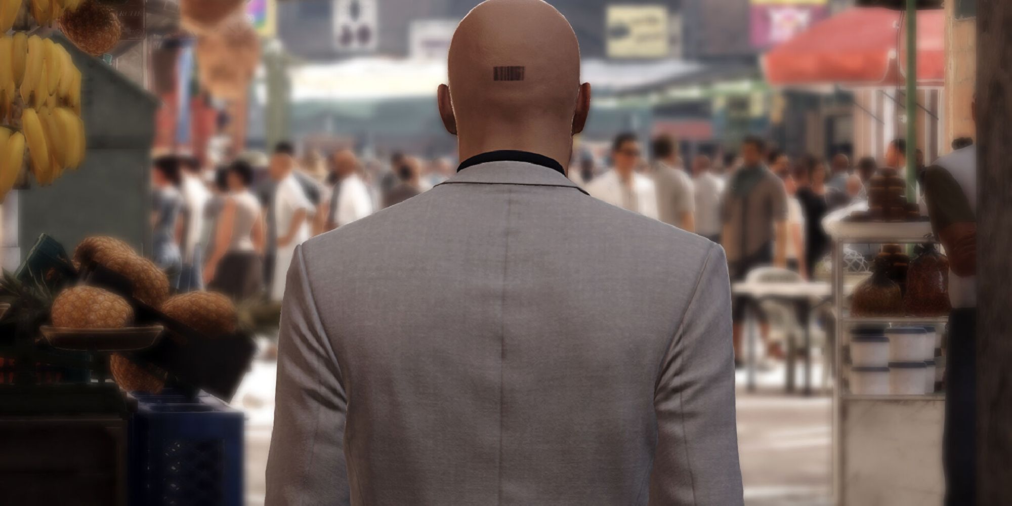 Hitman Agent 47 walking in a crowded area