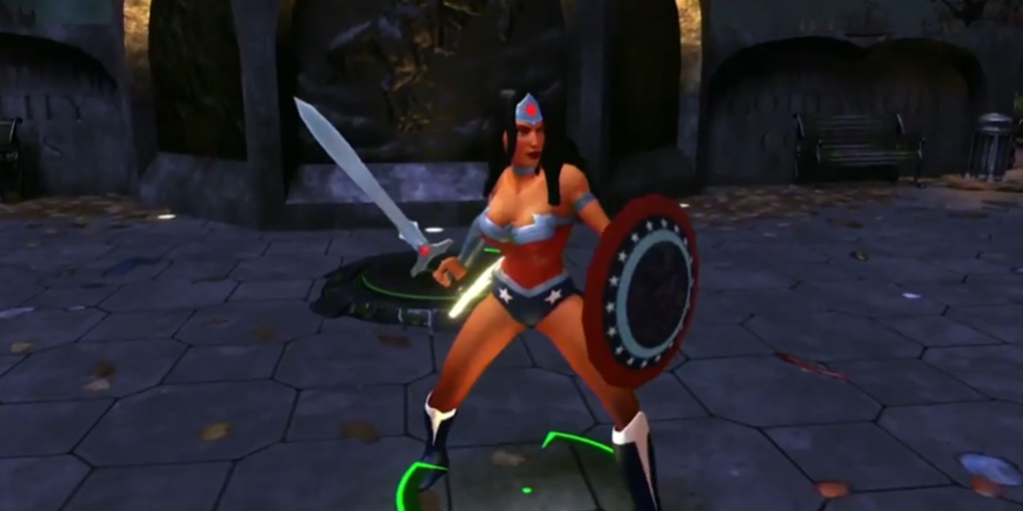 Diana Prince with sword and shield. Infinite Crisis.