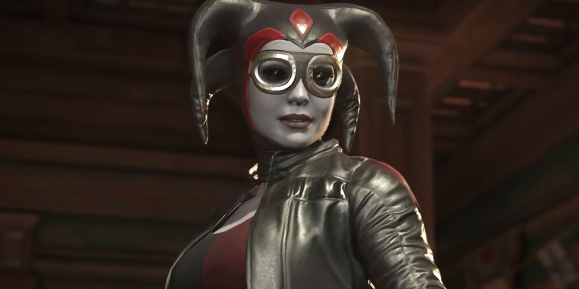 Harley Quinn black and red outfit from Injustice 2