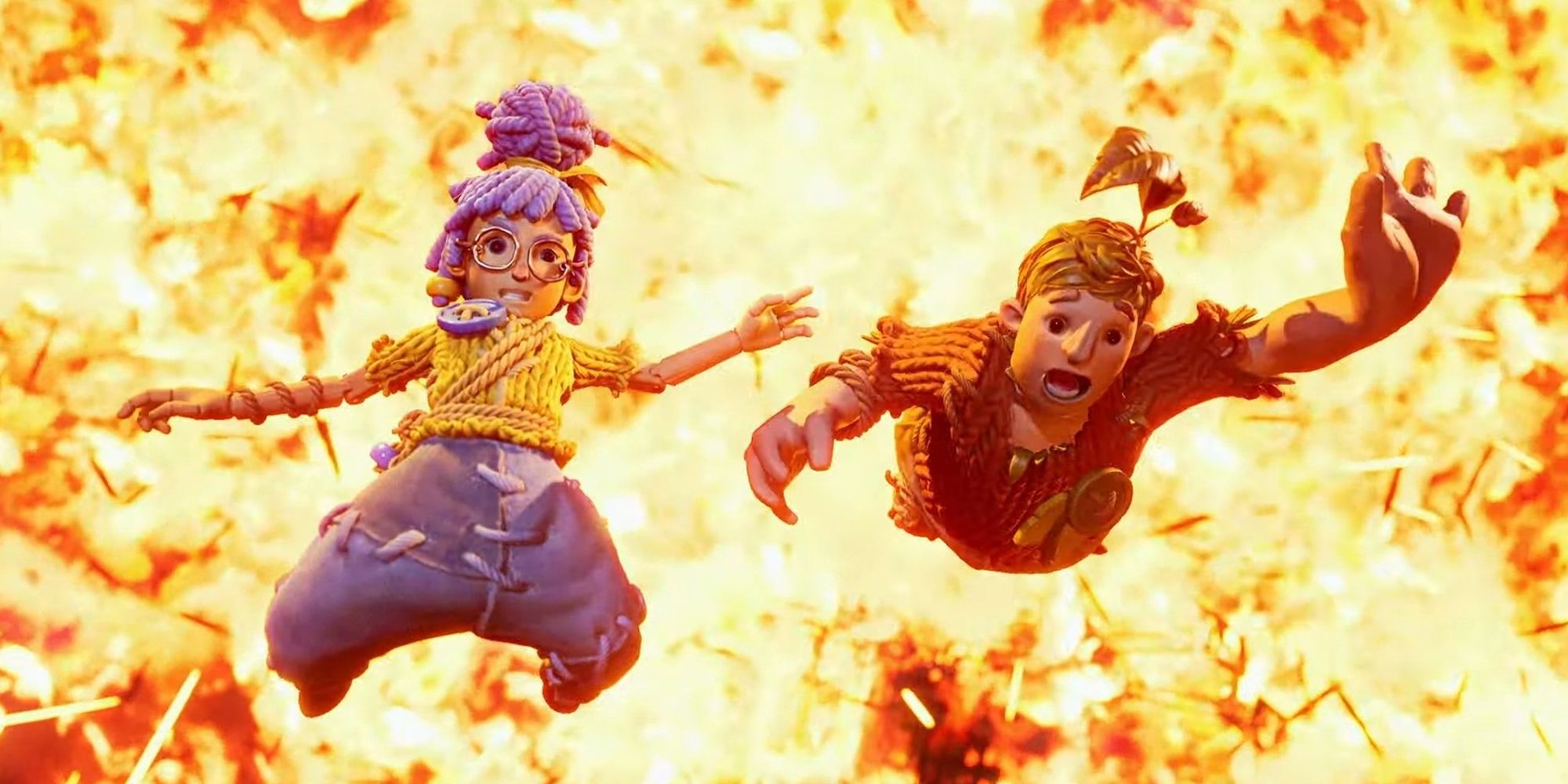 Cody and May flee an explosion in It Takes Two