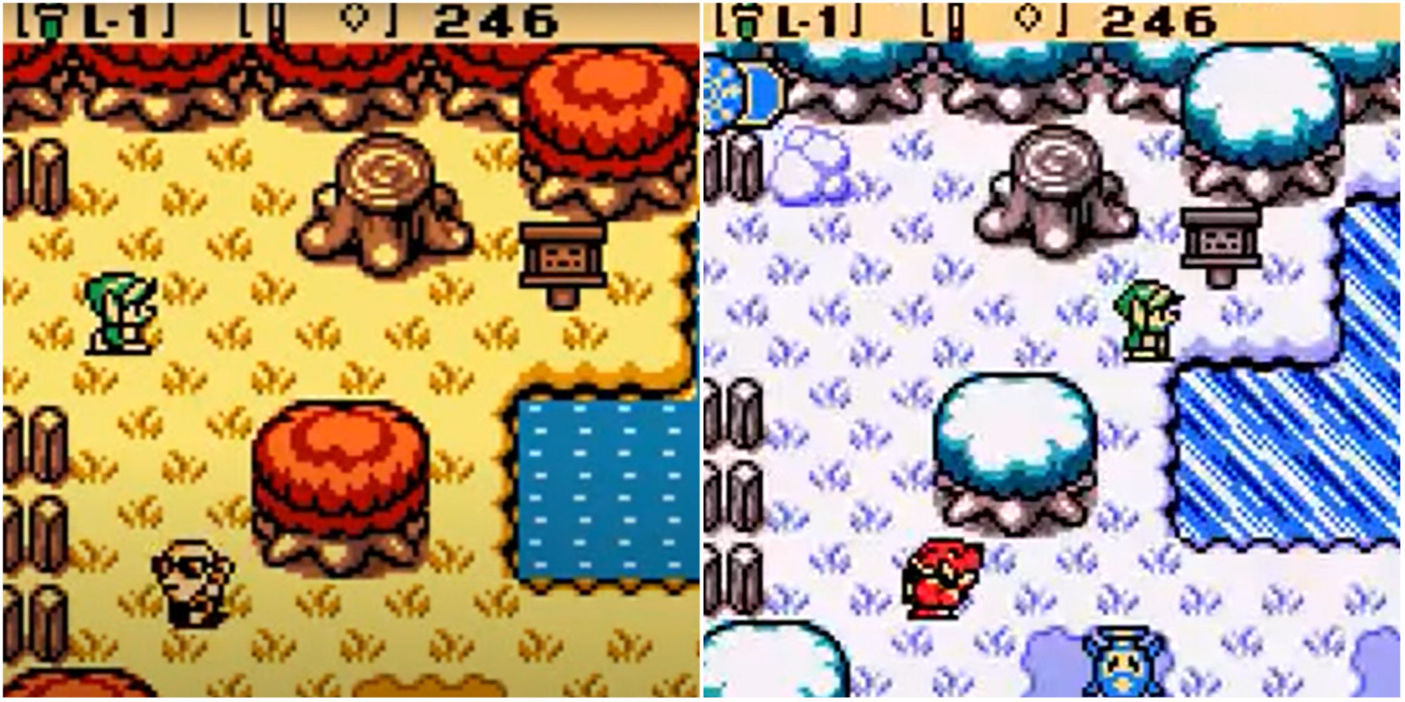 Split Image Of Fall and Winter in TLOZ: Oracle Of Seasons.