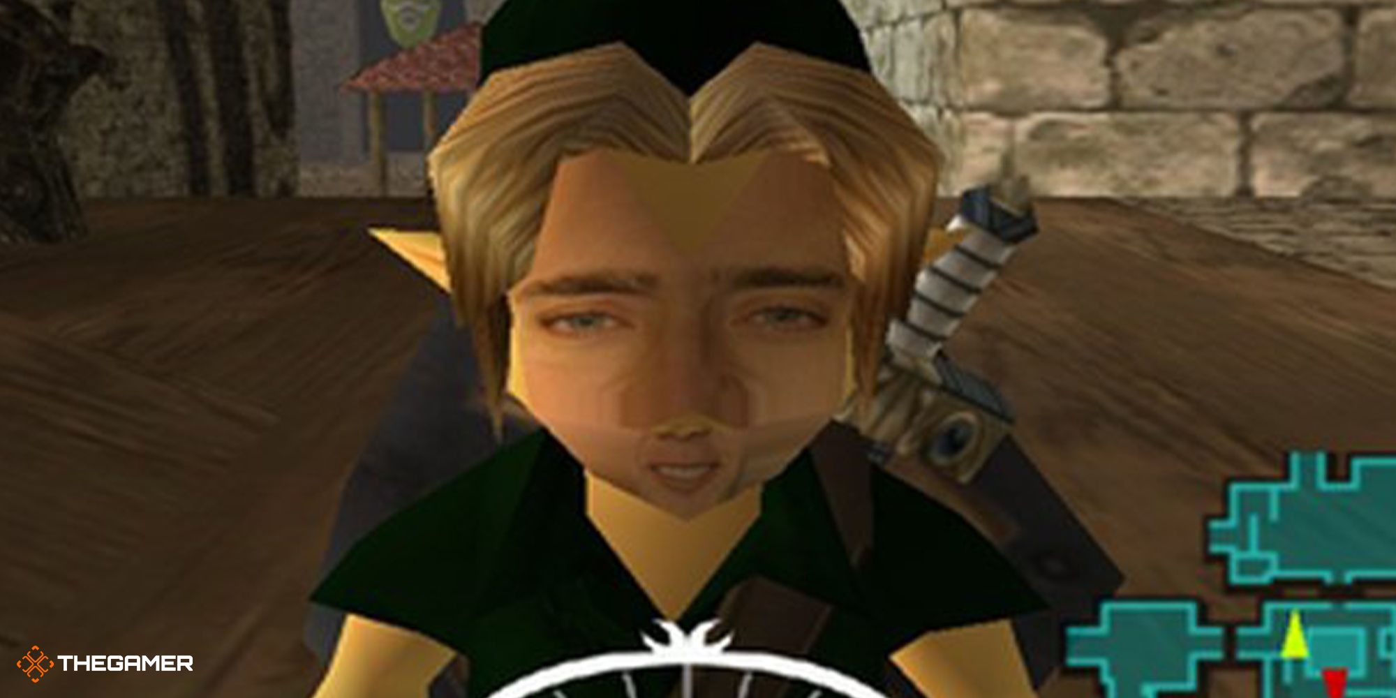 Link in Majora's Mask with a Nicholas Cage face