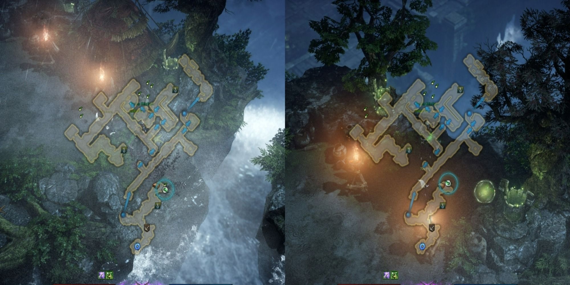 Lost Ark split image of Lost City Island Mokoko Seed 1 with minimap open