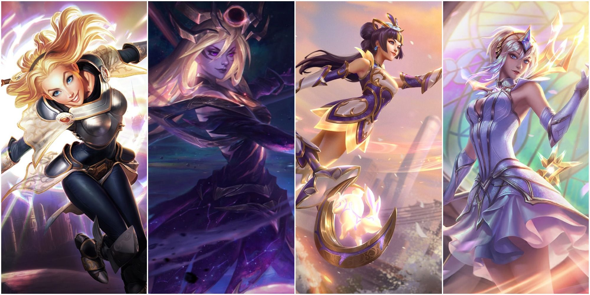 An Image Show The League Of Legends Champion Lux And Three Of Her Alternate Skins