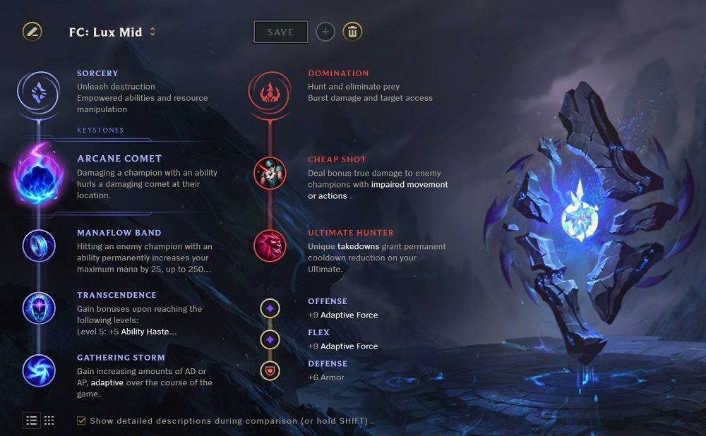 A Page Showing The Ideal Lux Runes in League Of Legends