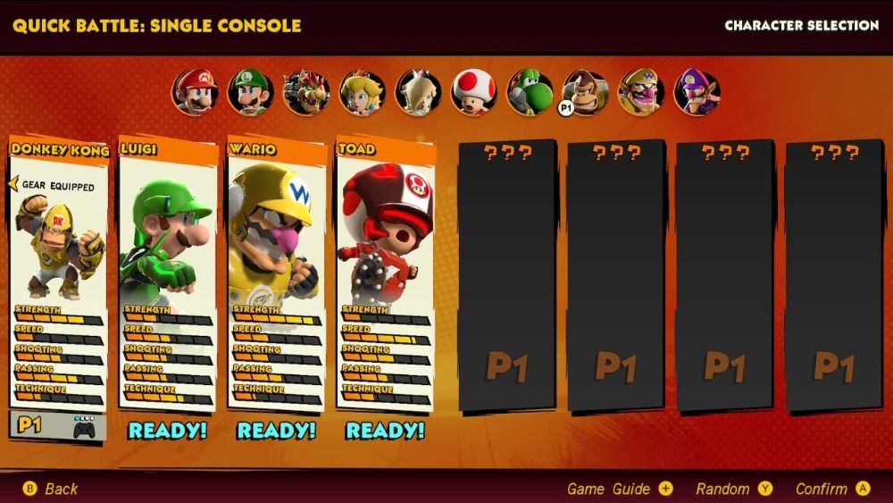Mario Strikers Battle League - screenshot of Team Selection Screen