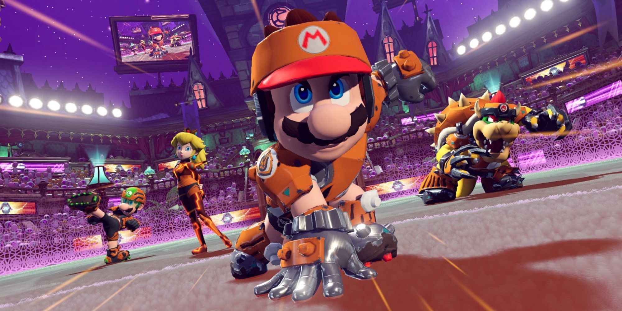 A team posing before a match in Mario Strikers: Battle League
