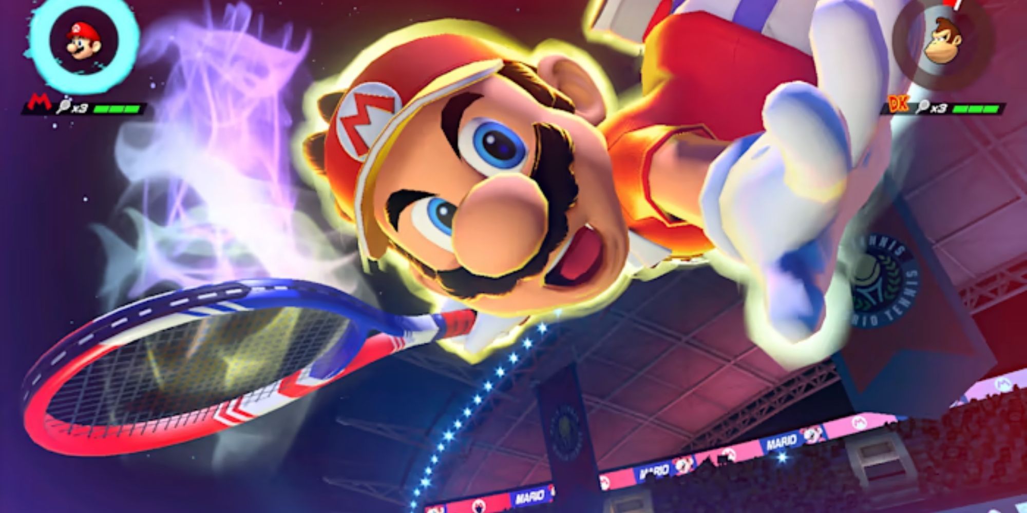 Mario Tennis Mario prepares to take a power shot