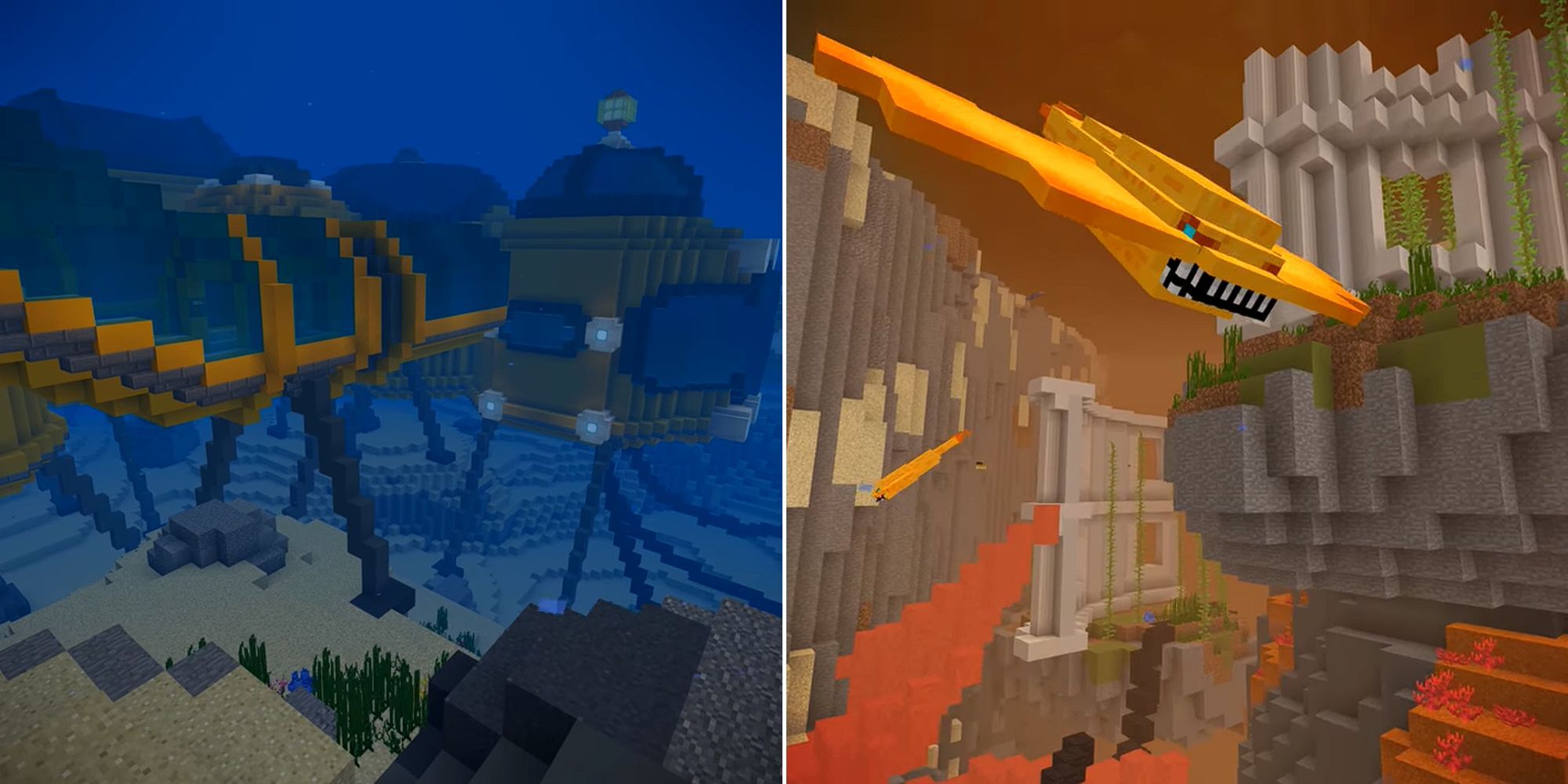 The underwater Facility and a stingray Monster in the Minecraft Monsters Of The Deep Map