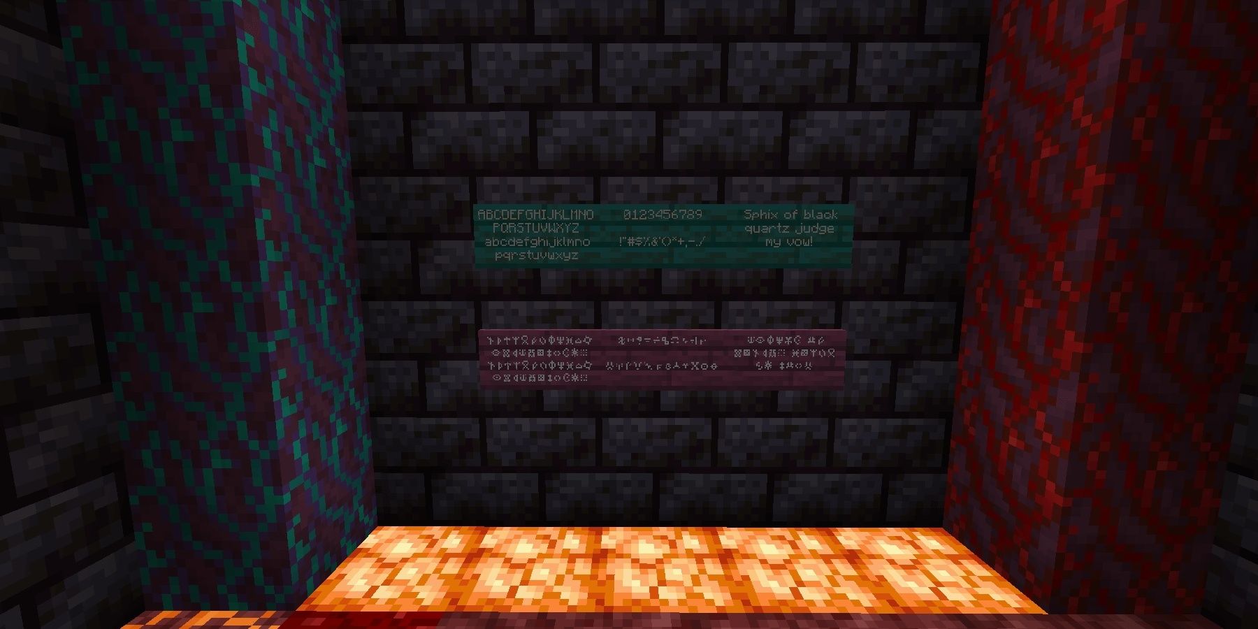 Minecraft Runelic Mod Warped Wood Signs On Blackstone Above Fungal Lights