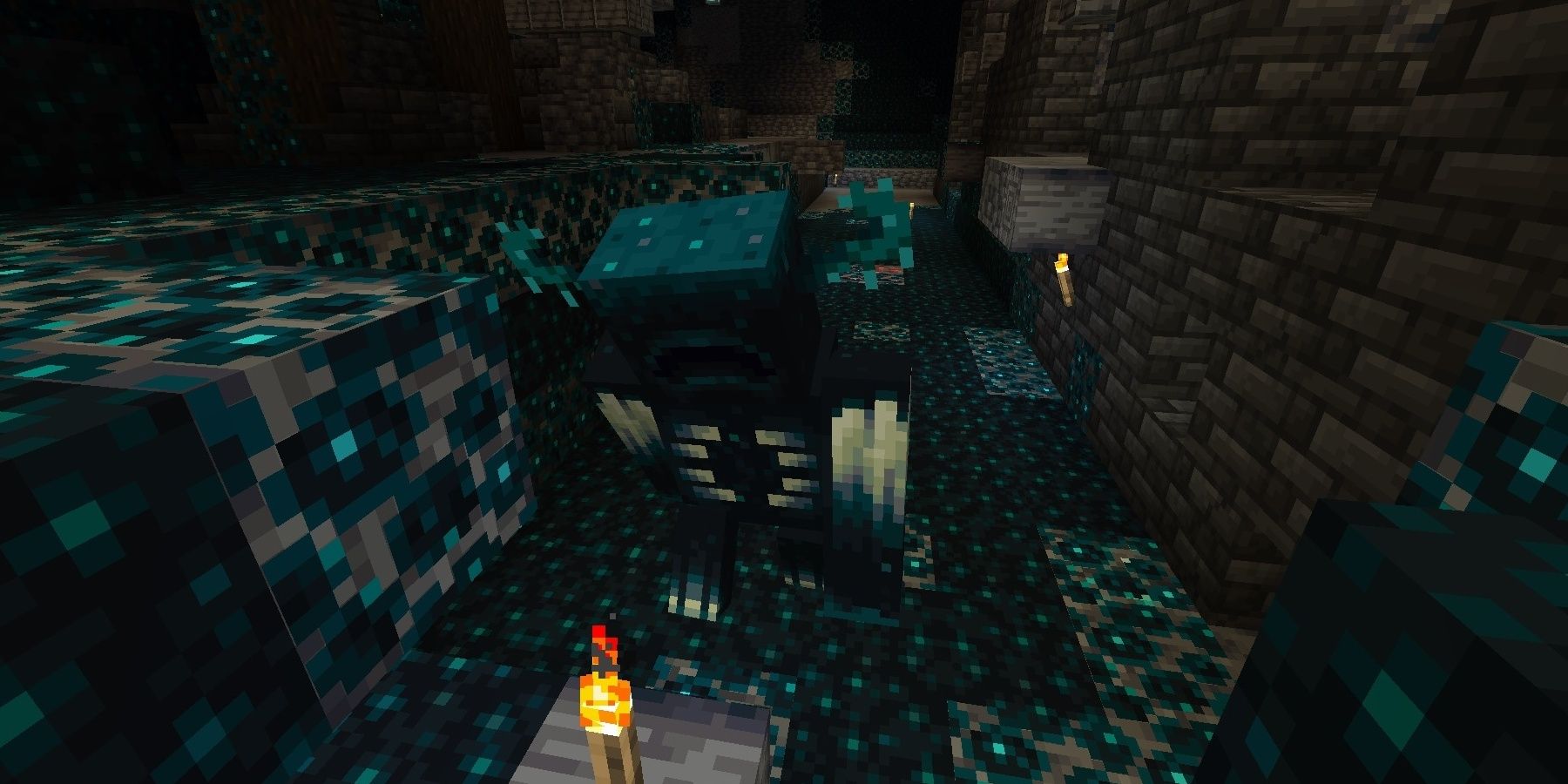 Minecraft Warden In The Ancient City Deep Dark Torch