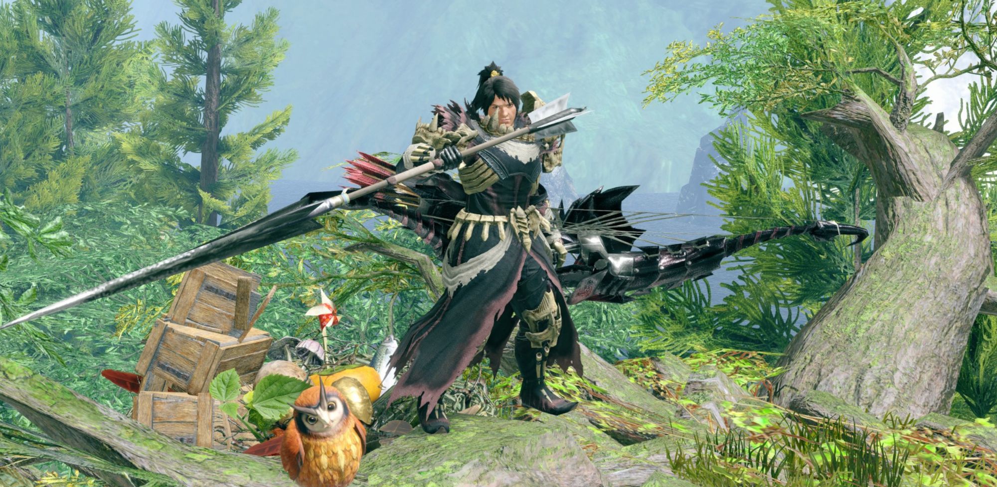 Monster Hunter Rise Bow Posing on a tree