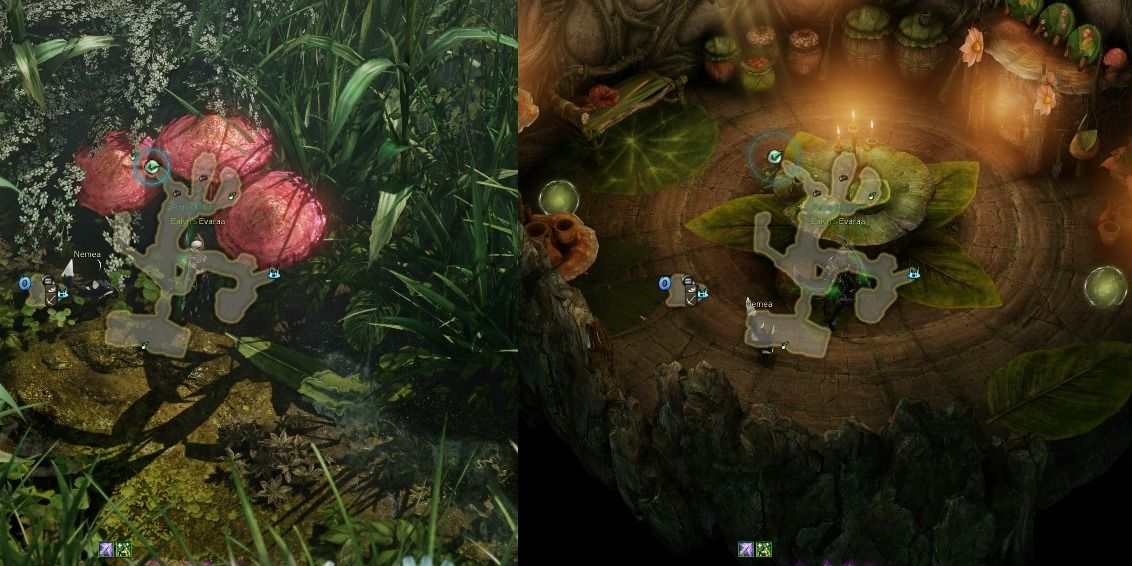 Lost Ark split image of Giant Mushroom Island Mokoko Seeds 3 and 4 hidden entrance and location with minimap open