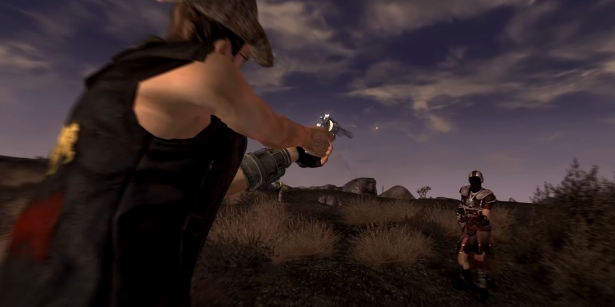 New Vegas Character Aiming A Revolver At An Enemy