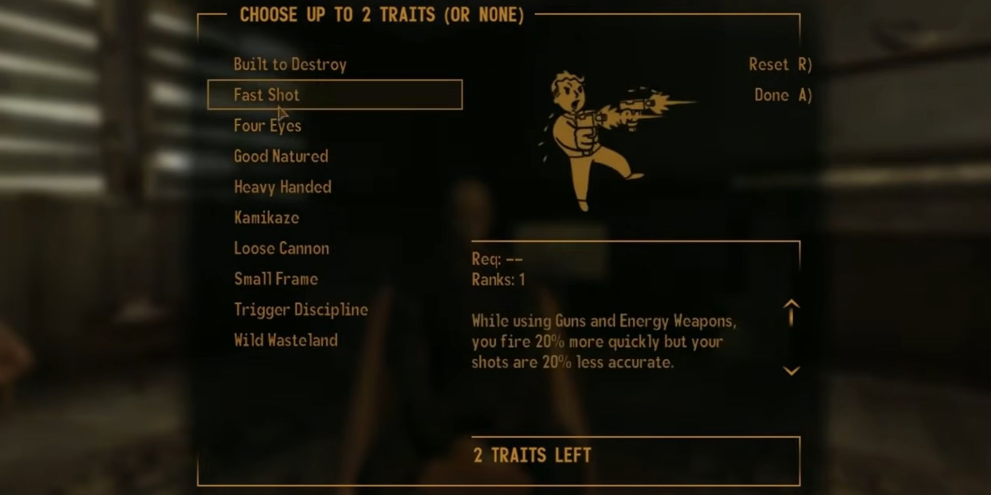 New Vegas Fast Shot Trait Inside Menu