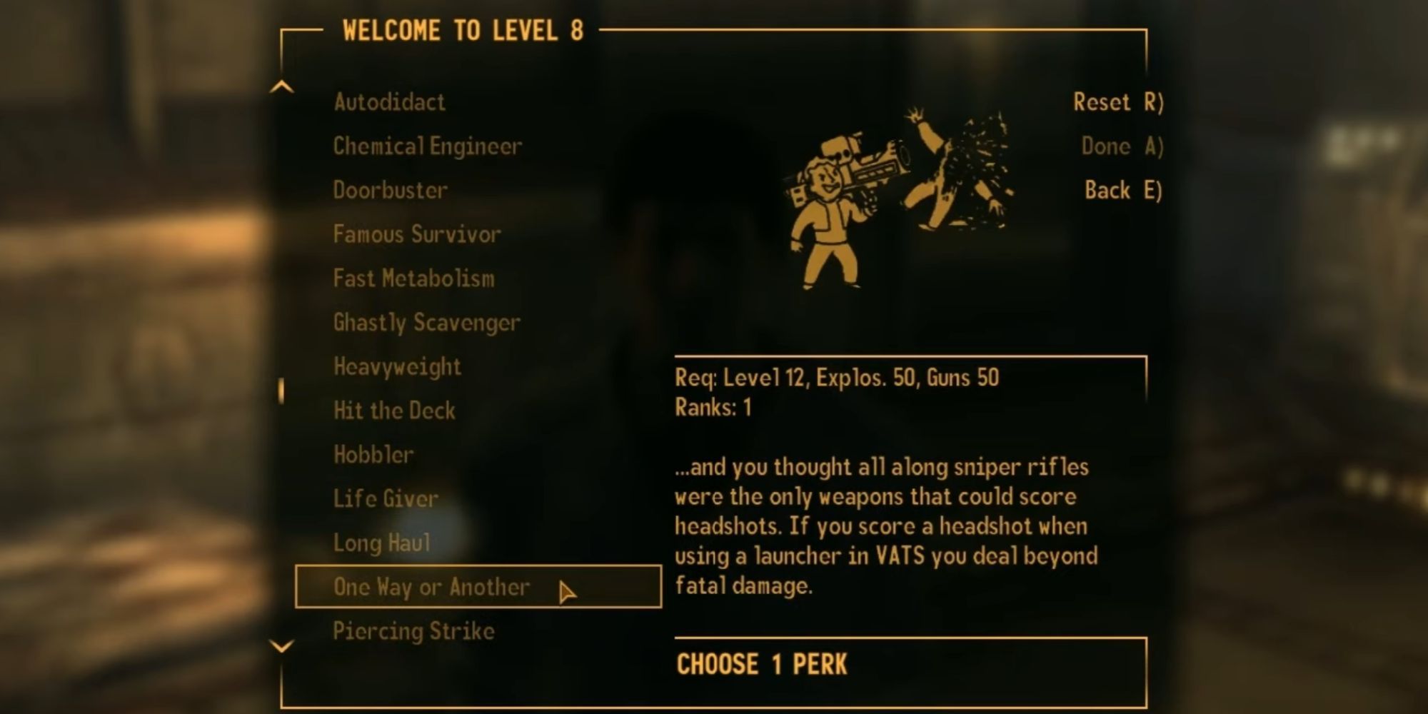 New Vegas One Way Or Another Perk In Level Up Menu