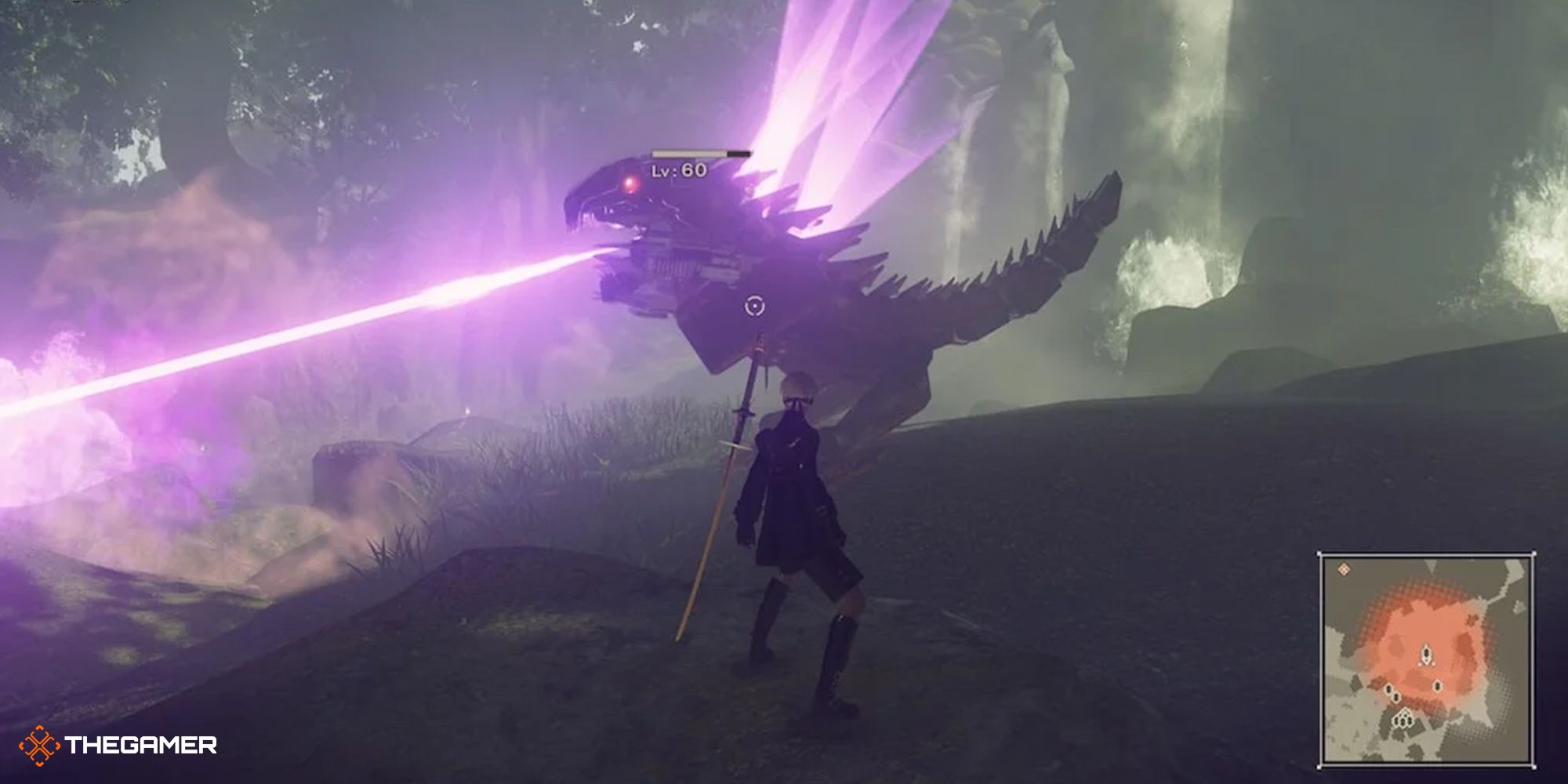 NieR Automata - the player fighting Godzilla boss
