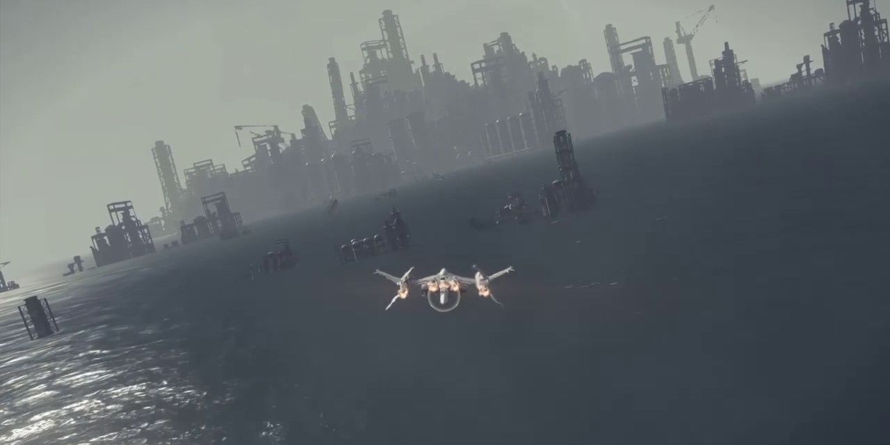 A flight unit at the beginning of the game flying into the city