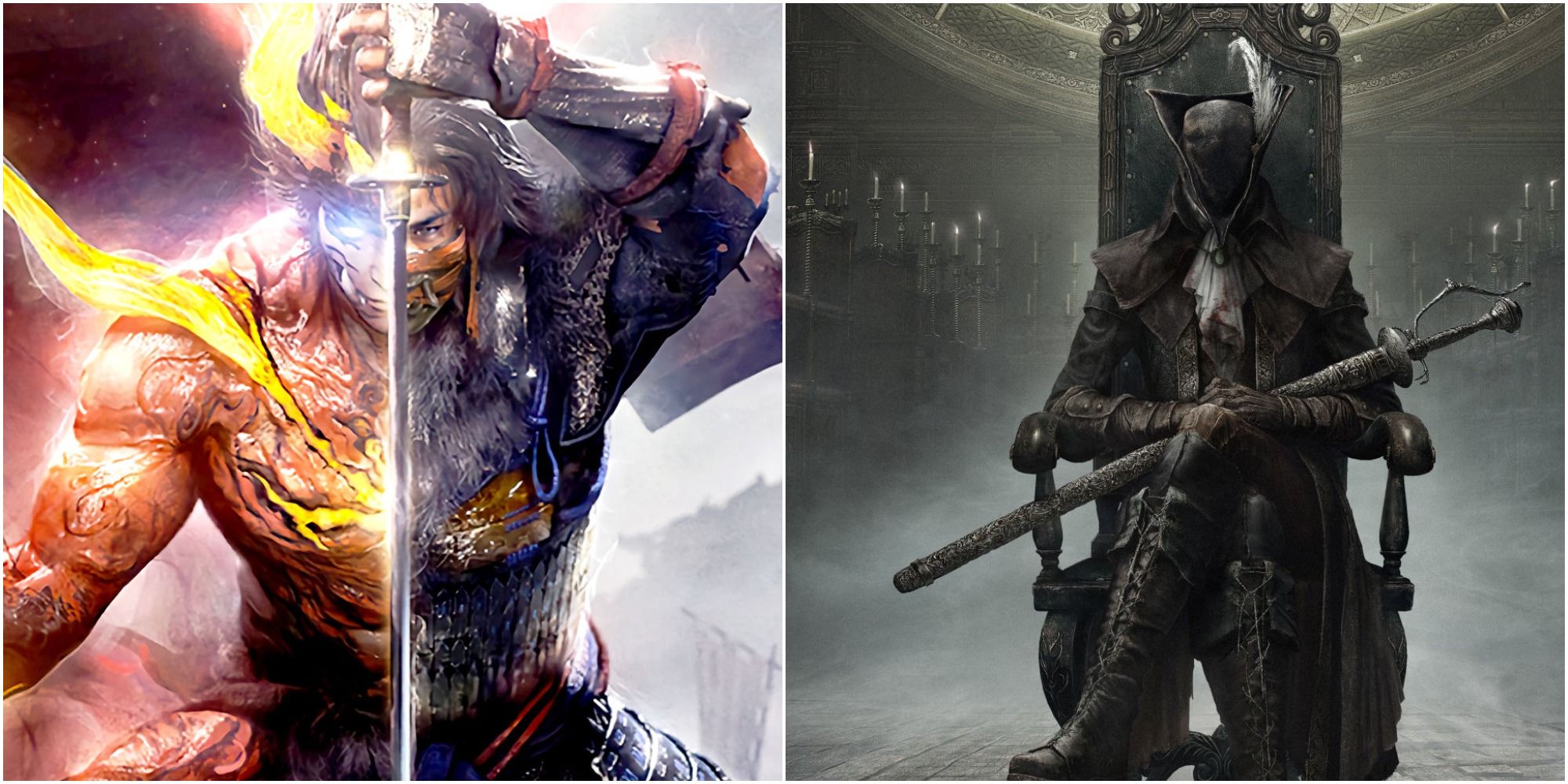 Cover art for Nioh 2 and Bloodborne: The Old Hunters DLC