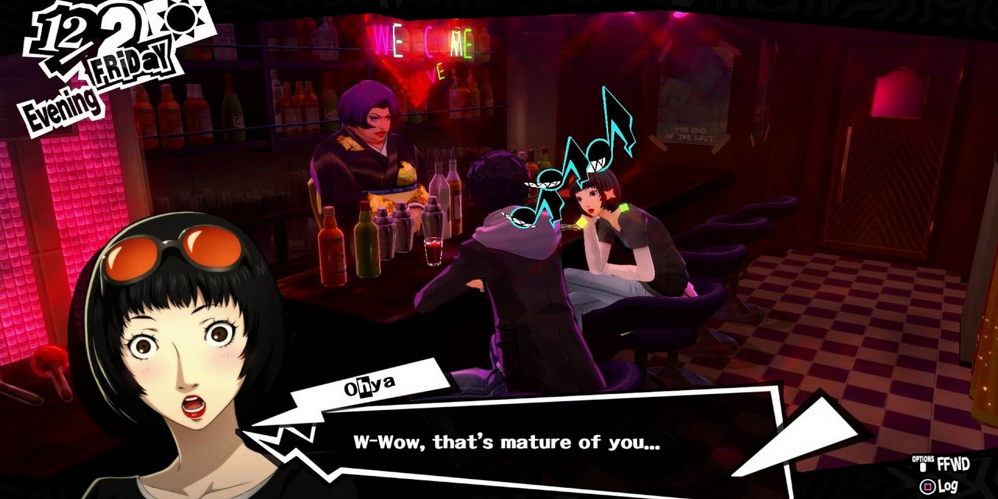Ohya and Joker at the Crossroads bar in Persona 5