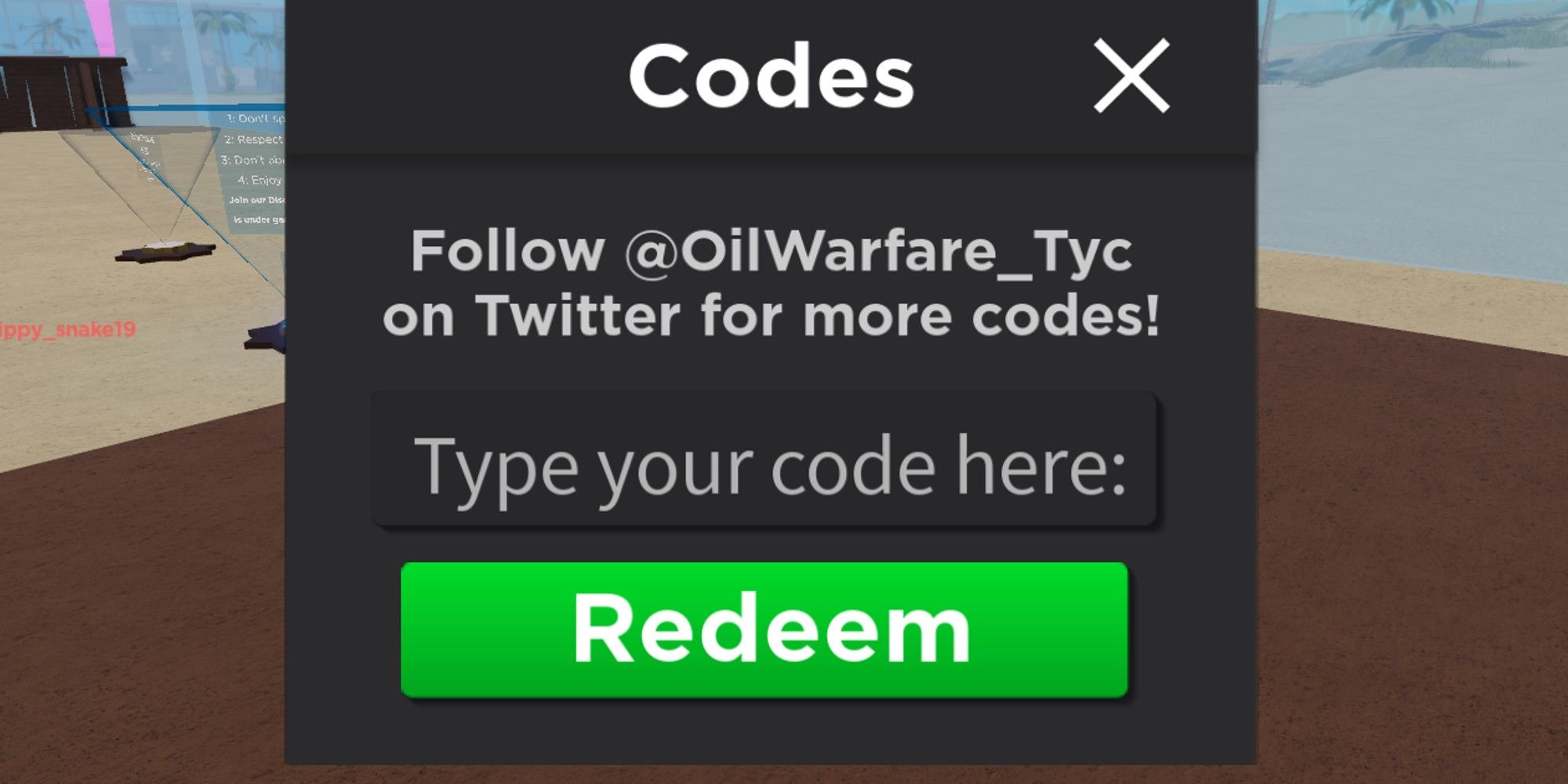 Oil Warfare Tycoon Codes Page