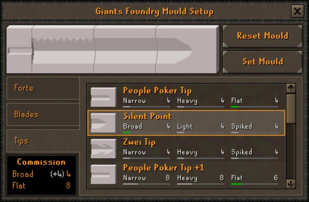 Old School RuneScape screenshot of the Mould Setup menu in the Giants Foundry