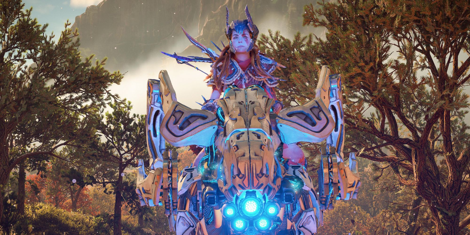 Horizon Forbidden West Aloy riding a charger.