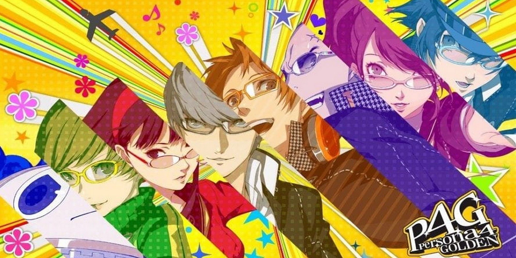 persona 4 golden investigation team colorful diagonal promo image