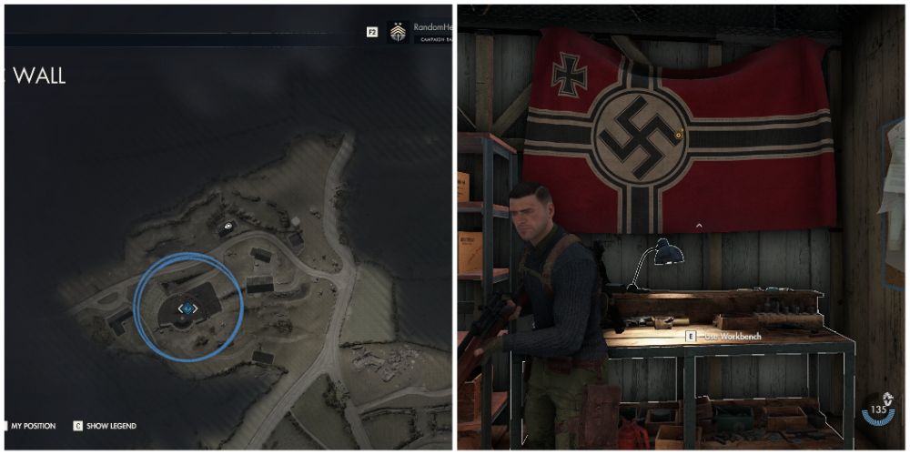 A Map Showing The Location Of The Pistol Workbench In Sniper Elite 5 Mission One
