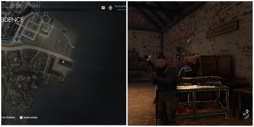 A Map Showing The Location Of The Pistol Workbench In Sniper Elite 5 Mission Two