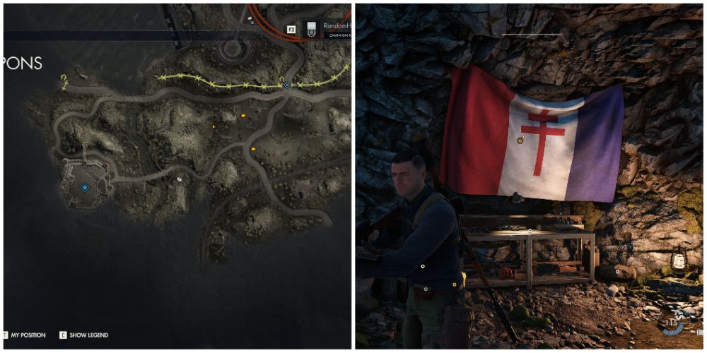 A Map Showing The Location Of The Pistol Workbench In Sniper Elite 5 Mission Seven
