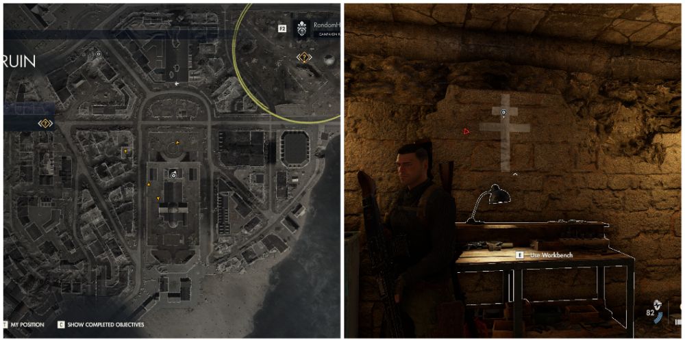 A Map Showing The Location Of The Pistol Workbench In Sniper Elite 5 Mission Eight