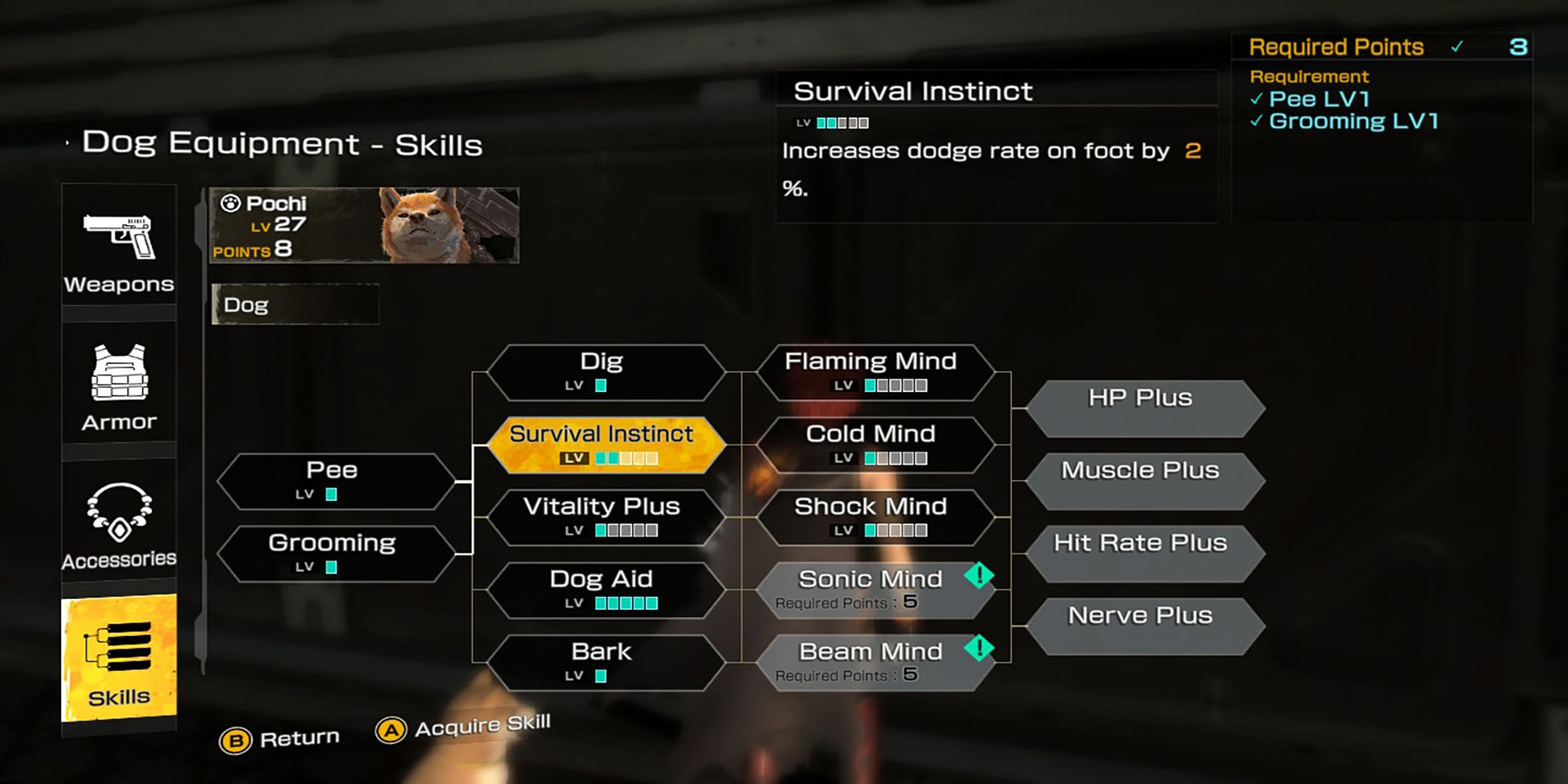 Survival Instinct is currently highlighted in Pochi's extensive skill tree in Metal Max Xeno Reborn.