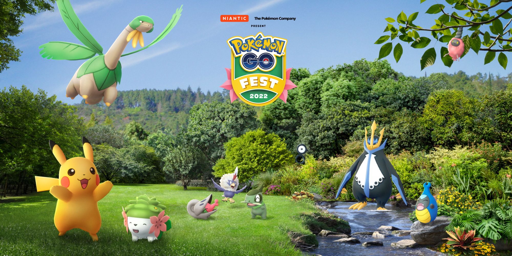 Pokemon Go Fest Image with several event in a field with a small stream