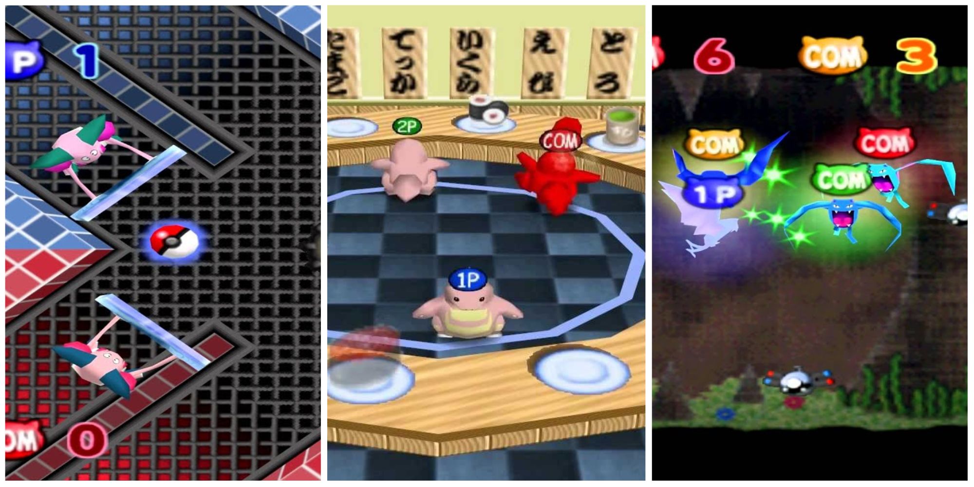 Pokemon Stadium Best Mini-Games: Barrier Ball, Sushi-Go-Round, and Gutsy Golbat.