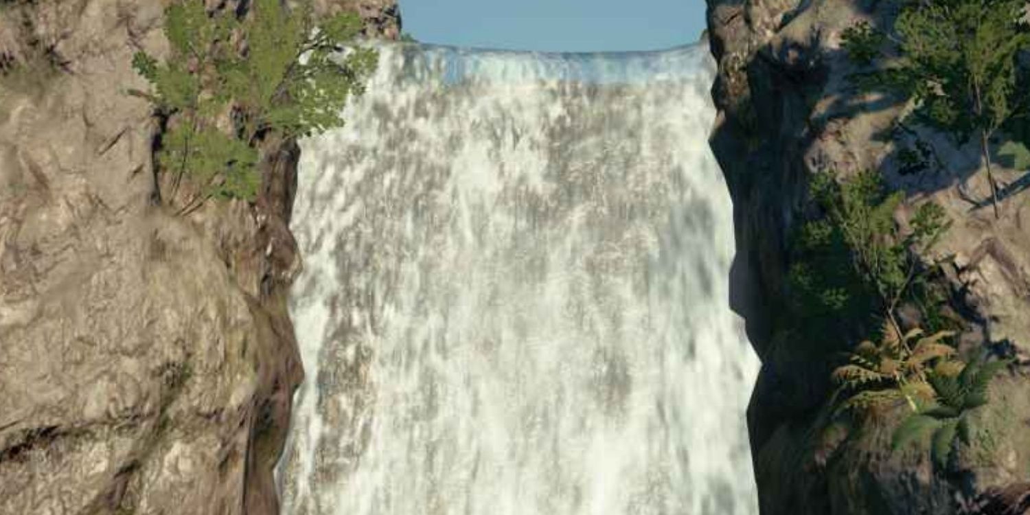 A screenshot of the Port Royal Waterfall in Kingdom Hearts 3.