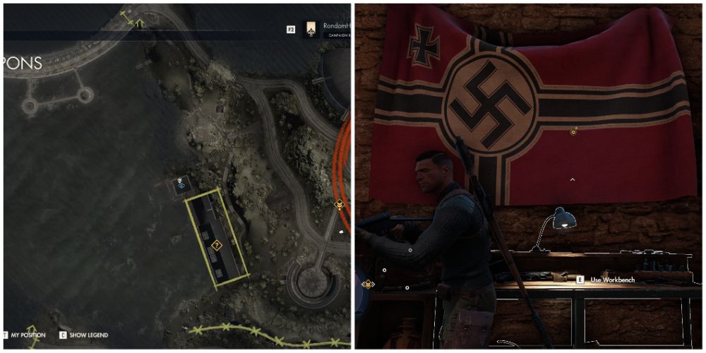 A Map Showing The Location Of The Rifle Workbench In Mission Seven Of Sniper Elite 5