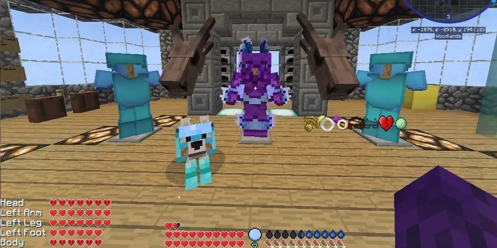Rlcraft Purple Tide Guardian And Blue Leather Armor Stand Dog Wearing Diamond Armor With Dragon Skulls